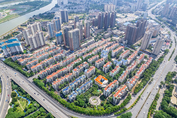Aerial photography of Sifangping residential street in Kaifu District, Changsha City, China