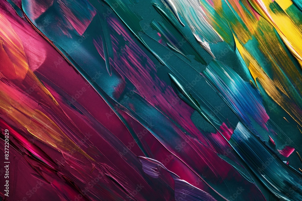 Aufkleber colorful and vibrant abstract acrylic painting with textured brush strokes on canvas. creating a mod