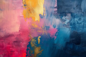 Close-up of a colorful abstract painting with dynamic brush strokes