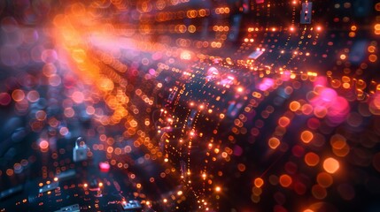 Obraz premium A vibrant illustration of cybersecurity systems, featuring digital locks and encrypted data streams within a neural network, highlighted by a bright, colorful bokeh background.