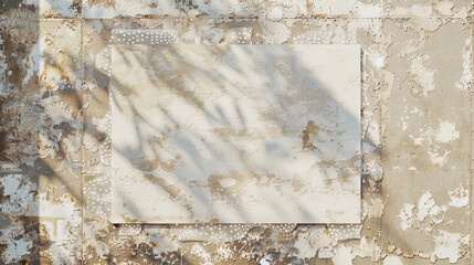 Blank wheat paste on a pearl inlay wall, clear glued paper mockup for urban advertising.