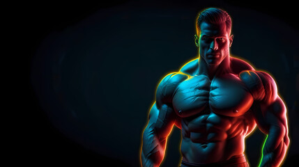 Body Builder With Neon Lighting  Background 