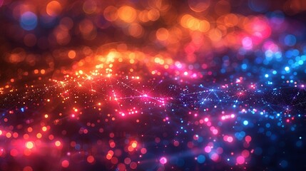 Obraz premium A detailed representation of a global database, featuring interconnected data points and pathways glowing in multiple colors, with a bright, dynamic background and bokeh effect to highlight