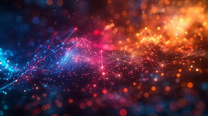 Obraz premium A detailed representation of a global database, featuring interconnected data points and pathways glowing in multiple colors, with a bright, dynamic background and bokeh effect to highlight