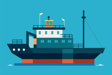  The ship has a large hull with multiple decks, a prominent smoke-free chimney, and a bridge on the upper deck. The color scheme includes shades of yellow, orange, white, and blue.