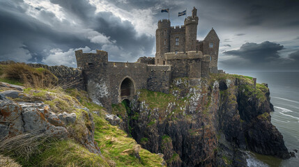 A castle on a cliff by the ocean