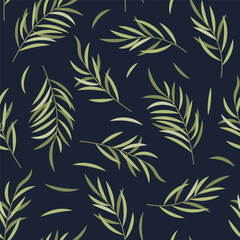 Seamless pattern with palm leaves. Simple texture in flat style. Great for wallpaper, fabric, scrapbooking, design.