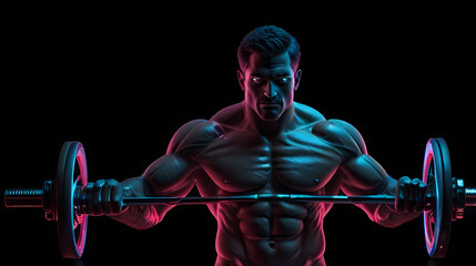 Body Builder With Neon Lighting  Background 