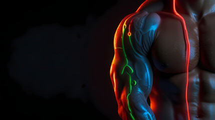Body Builder With Neon Lighting  Background 