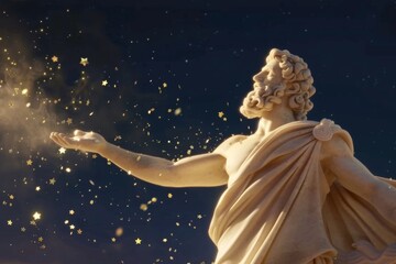 Obraz premium A statue of a man standing with his arms extended to the sides in a stoic pose