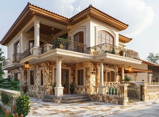Fototapeta premium Modern House Architectural Design: Luxury Villa with Courtyard