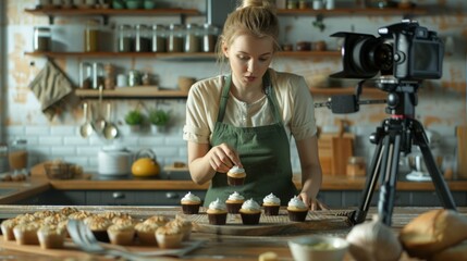 The chef decorating cupcakes