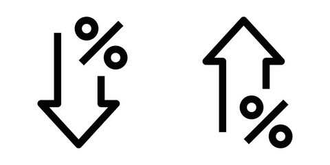 Up and down percentage arrows icons vector illustration. Great for financial and economic visuals Editable stroke.