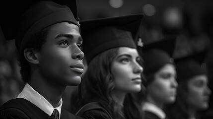 Fototapeta premium Graduation - graduate - high school - college - black and white photo - valedictorian - contemplative