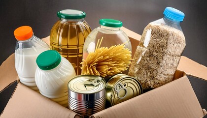 DETALHE DE M&Atilde;OS CARIDOSAS ORGANIZANDO ALIMENTOS N&Atilde;O PERECIVEIS PARA PESSOAS CARENTES EM UM CONCEITO DE INSEGURAN&Ccedil;A ALIMENTAR