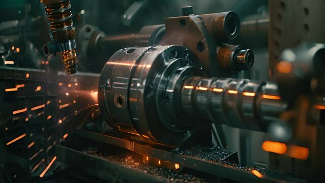 Cutting carbon fibre automotive parts on a lathe in a factory that makes automotive parts