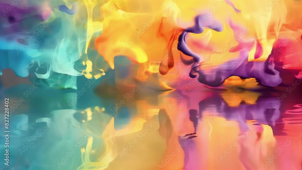 Poster the reflections of the colorful smoke on the water create a mirrorlike effect creating a duplicate w