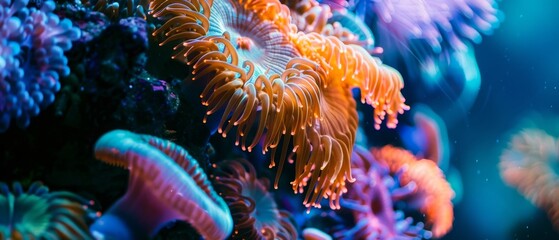 A variety of colorful corals in a thriving reef ecosystem, showcasing the beauty and diversity of marine life underwater.