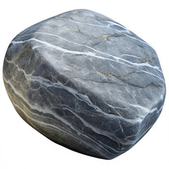 Fototapeta premium Sea Marine Pebble Flat Gray Stone with White Veins Isolated on White Transparent Background, PNG Element