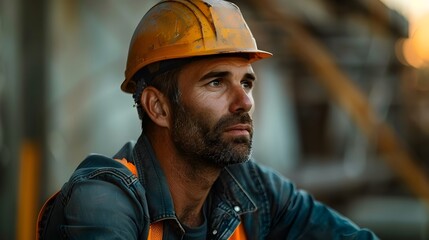 Contemplative Hardhat A Pensive Construction Worker s Cinematic Moment of Introspection