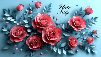 hello july text message flower decoration july illustration