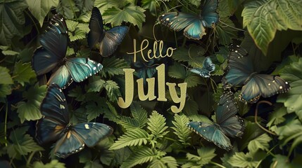 hello july text message flower decoration july illustration