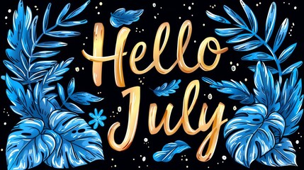 hello july text message flower decoration july illustration