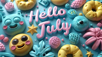 hello july text message flower decoration july illustration