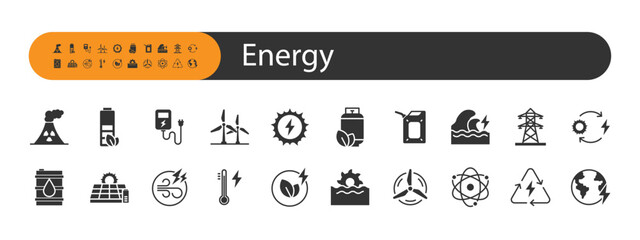set of energy resource icons, power,  green energy