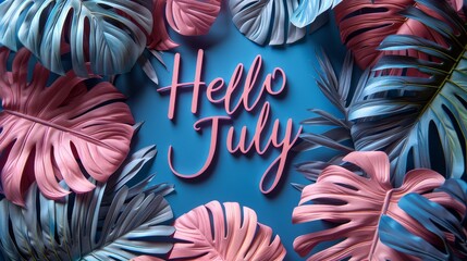 hello july text message flower decoration july illustration