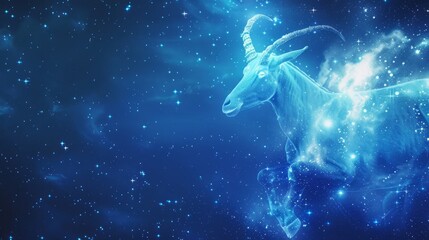 Capricorn horoscope sign in twelve zodiac with galaxy stars background.