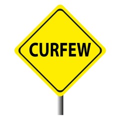 curfew - stay at home. Red grunge rubber stamp vector illustration