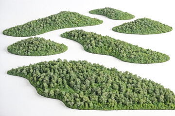 Miniature Green Hills on White Background