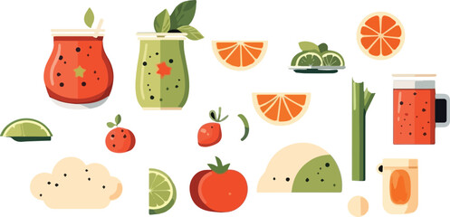 Fruit smoothies icons set. Vector illustration in flat style.