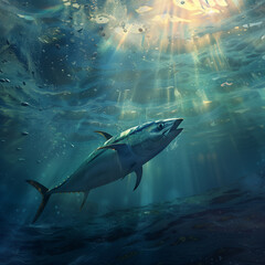 Fototapeta premium Tuna fish swimming in the ocean water