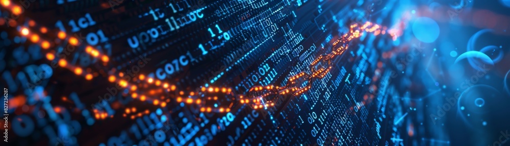 Poster abstract digital data background featuring glowing lights and code, signifying technology and data a