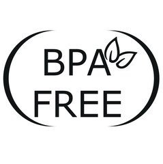 BPA free round symbol, green leaves, BPA free label 