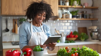 The woman using tablet.
