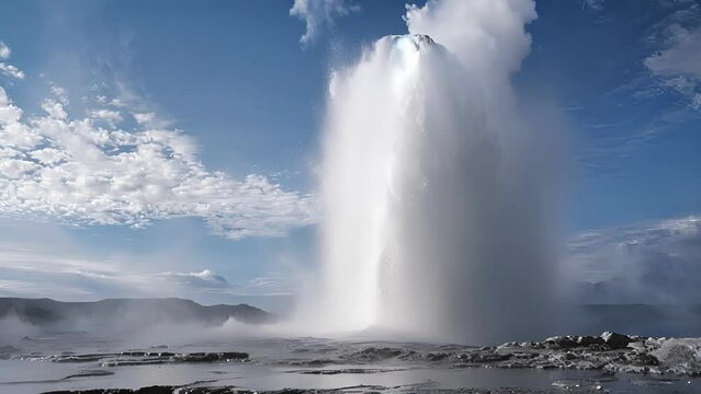 A close up of a geysers spout blasting water and steam into the sky
