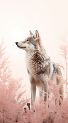 Wolf Standing In An Enchanted Meadow With A Shimmering Horn