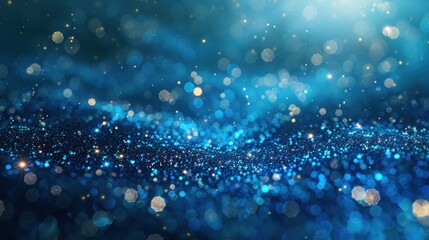 Abstract, glittering blue background shimmers with bright, out-of-focus sparkles.