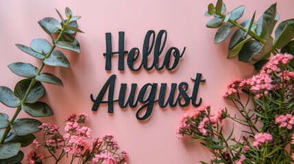 hello august text message flower decoration august illustration