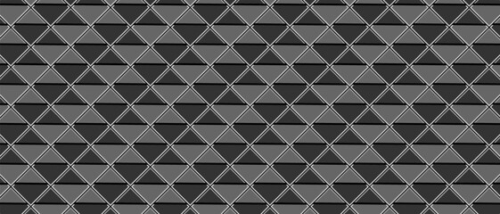 Dark black geometric grid background. Dark grey brick wall pattern cover backdrop. Modern dark abstract vector texture. 