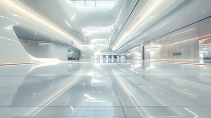 Obraz premium Sleek, empty showroom with clean lines and glossy surfaces