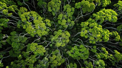 Crown shyness trees pattern in Tropical Forest with Lovely Green Trees