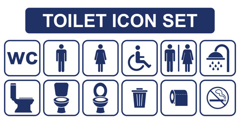 Toilet icon set, male or female restroom wc. Editable stroke. Vector illustration