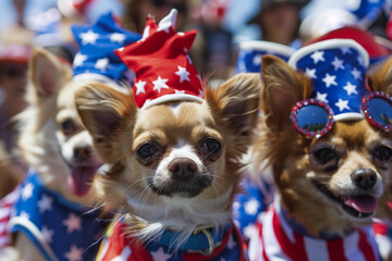 Patriotic Paws Parade, Dogs Strut in Red, White, and Blue Finery