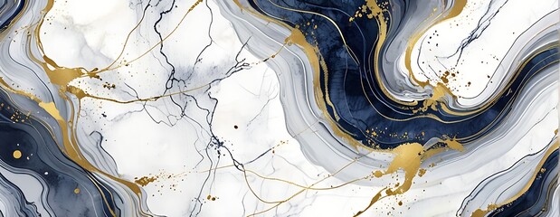Abstract Marble Wave Acrylic Background. Unique texture of white and blue Marble with golden Ripple Pattern.