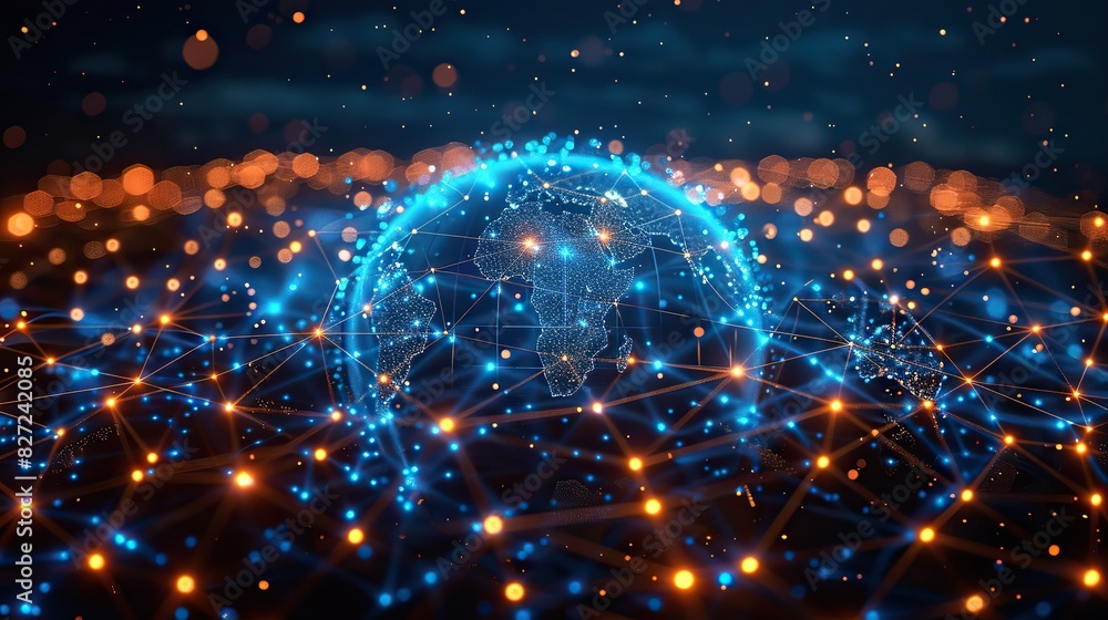 Poster global background with connecting lines around the earth globe futuristic technology theme backgroun
