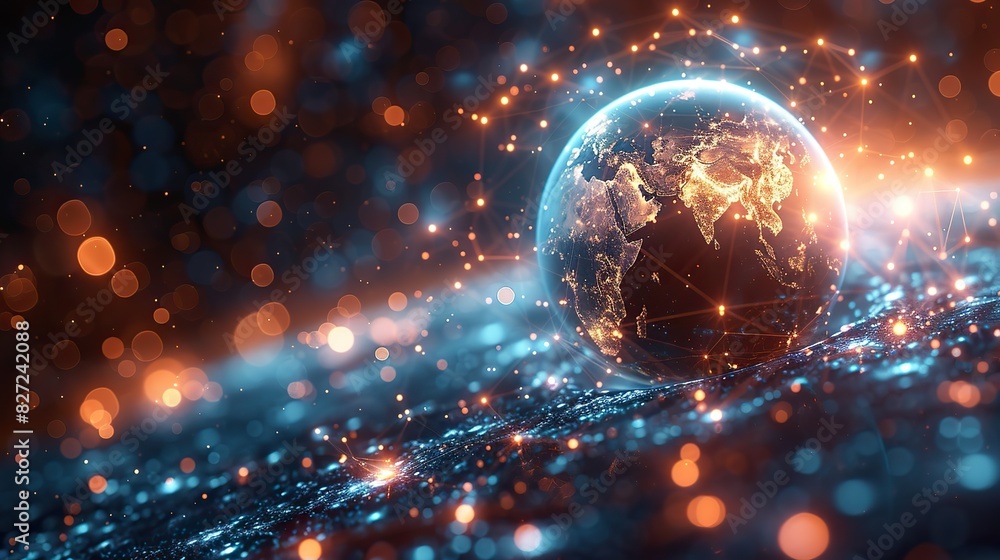 Poster global background with connecting lines around the earth globe futuristic technology theme backgroun